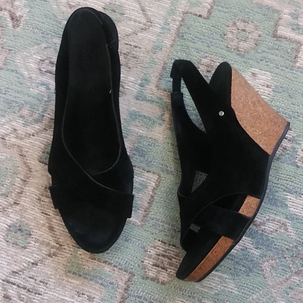 Black Leather UGG Wedges
